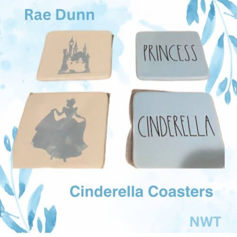 Rae Dunn Cinderella Coasters Disney Princess Collection Set of 4 NWT